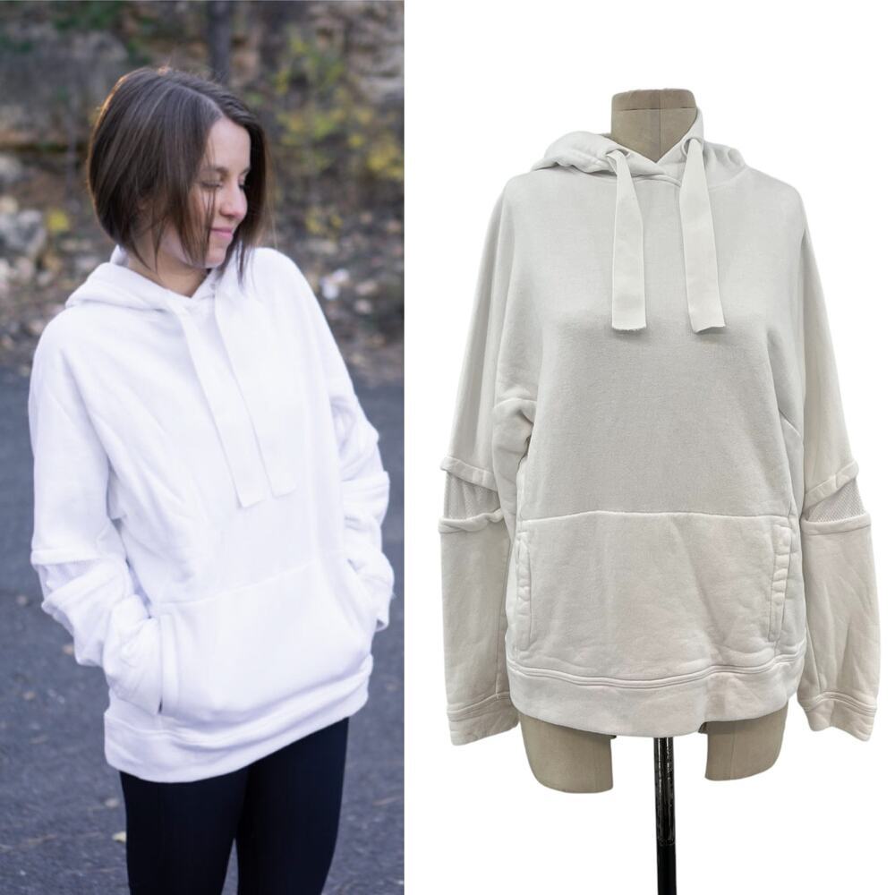 Alala Notch Hoodie Sweatshirt Long Mesh Sleeve Cotton Bamboo White Size XS